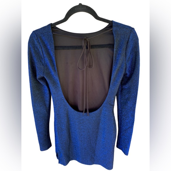 Lucy In The Sky Blue Shimmer Long Sleeve Backless Mini Dress XS - Picture 9 of 9